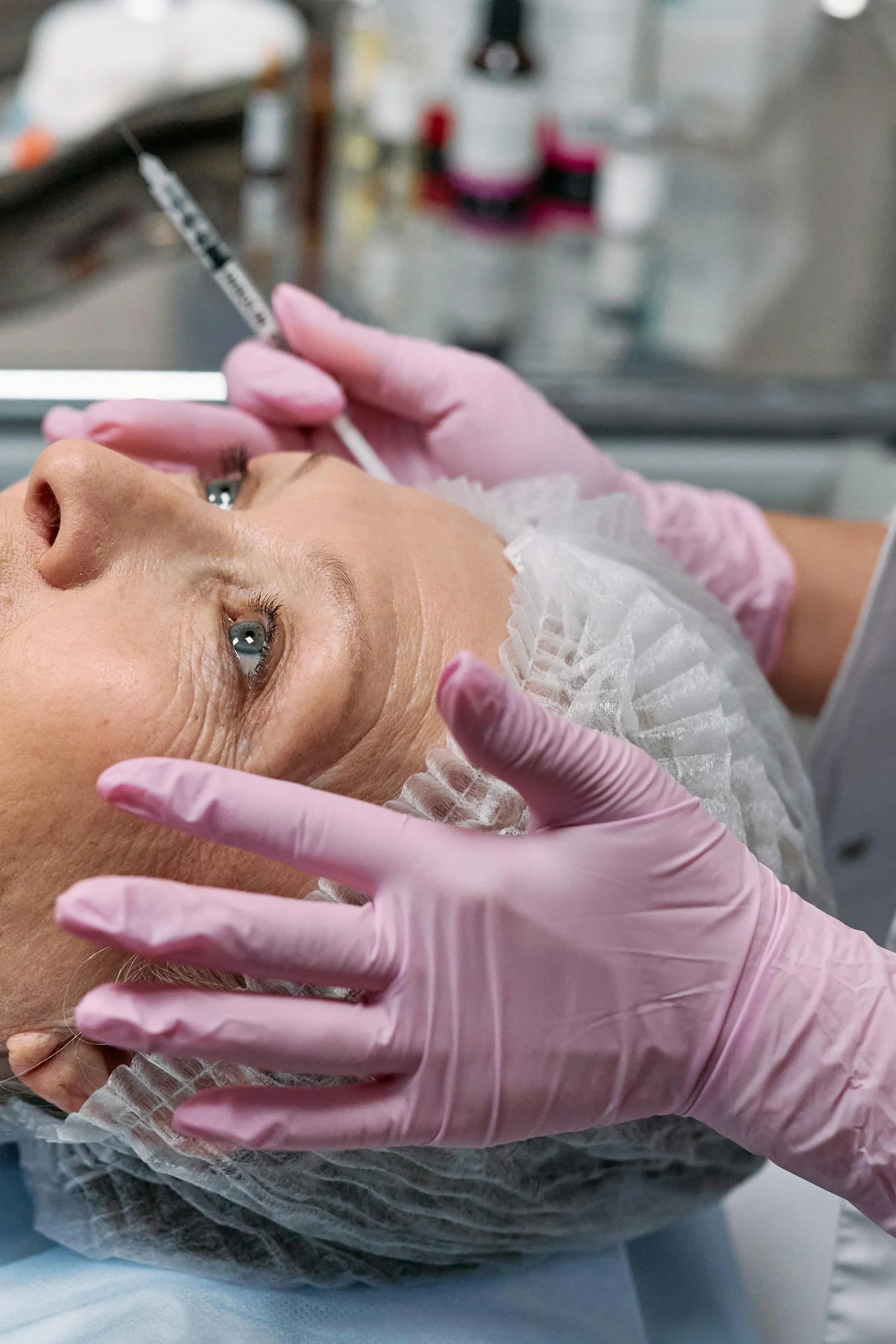 close up of women getting botox for migraines